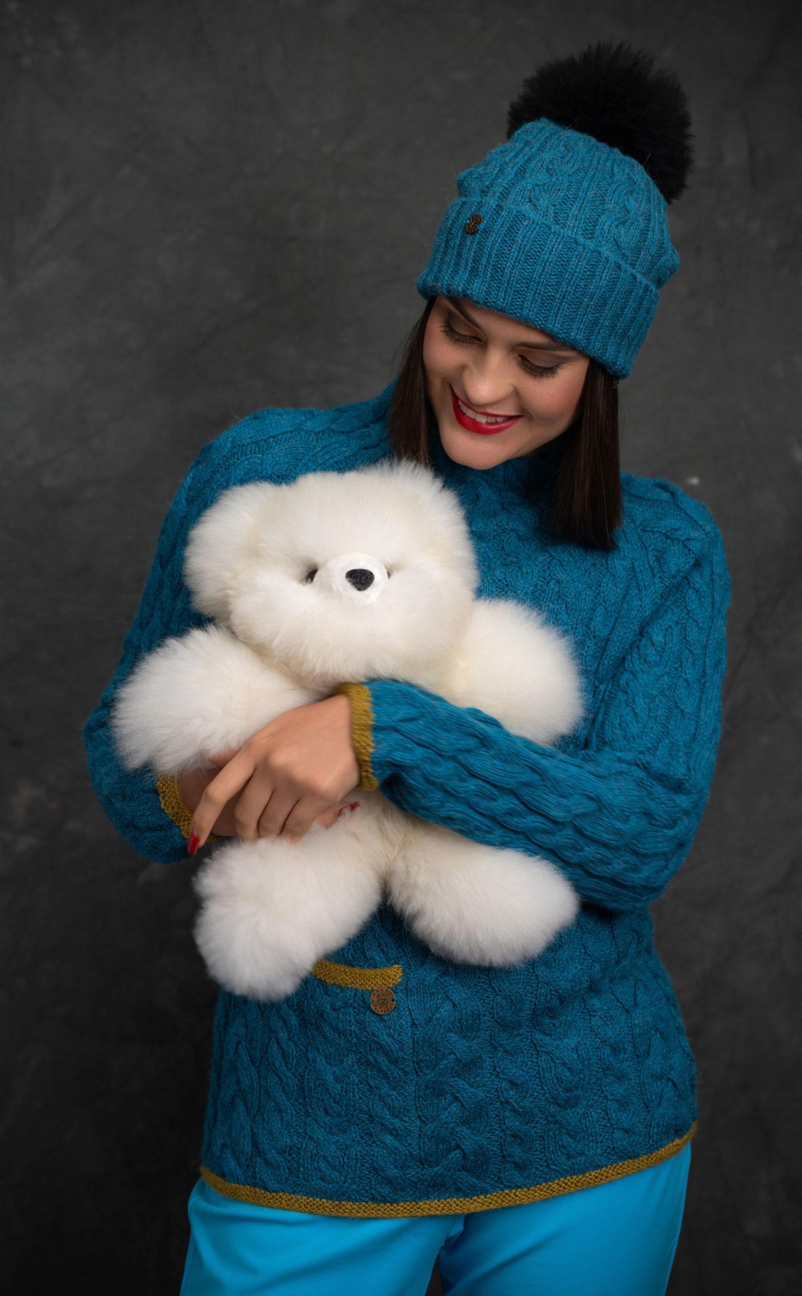 Baby Alpaca Beanie Turquoise with pompom